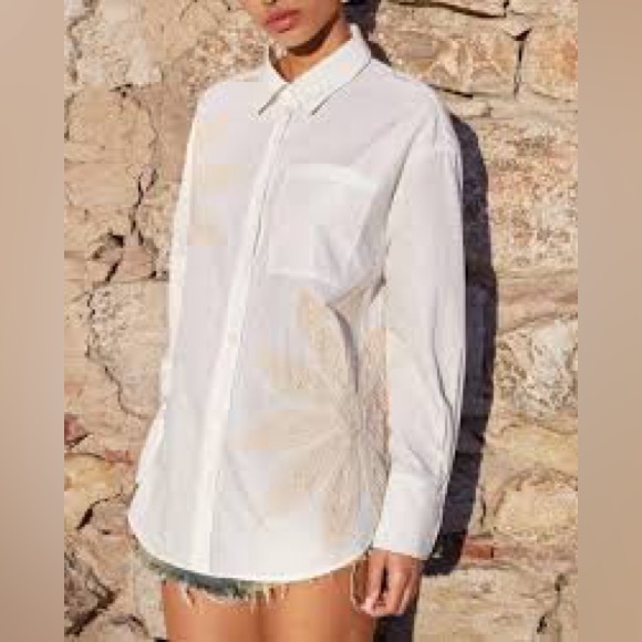 SHEIN Tops - White Long Sleeve Button-Up Shirt with Crochet Embroidery Maija by SHEIN Size XS